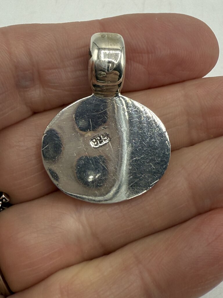 Sterling Silver Oval Pendant Slide w/Red Jasper Stone 10 Grams /ro