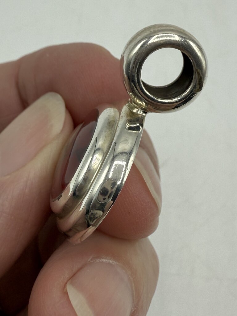 Sterling Silver Oval Pendant Slide w/Red Jasper Stone 10 Grams /ro