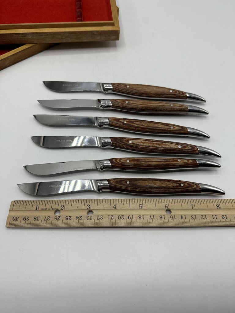 Six VTG Hull Steak Knives Box Set /ro