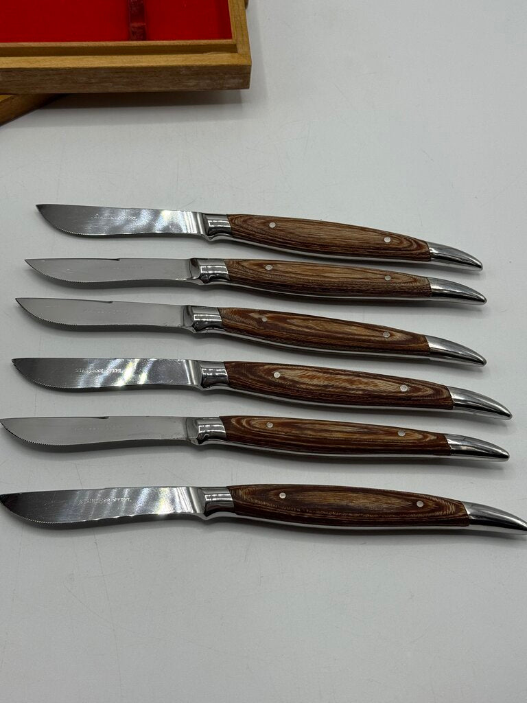 Six VTG Hull Steak Knives Box Set /ro