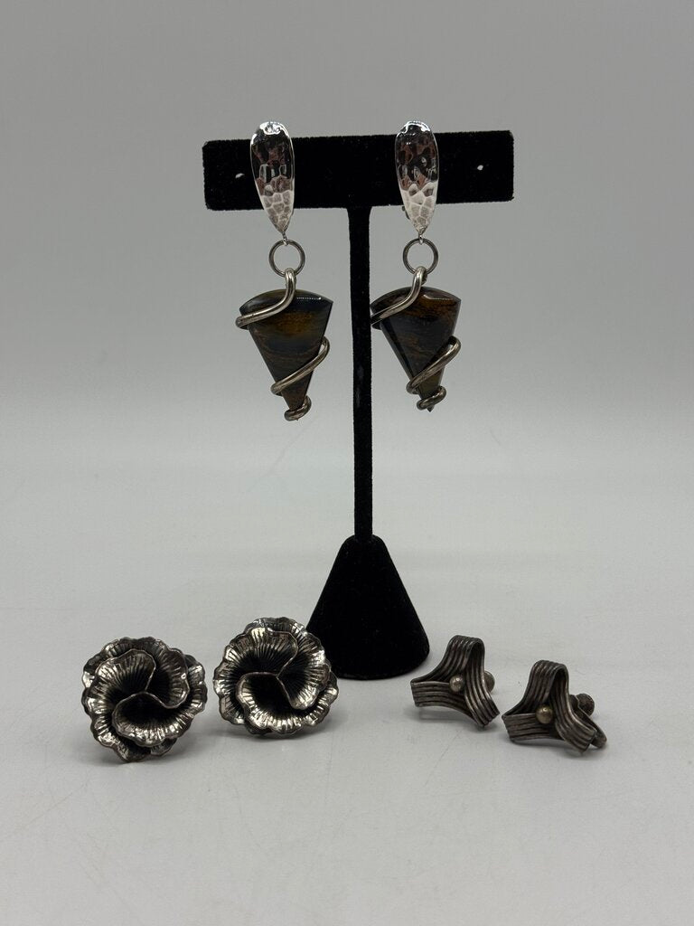 Lot of 3 Sterling Silver Screw Back Earrings /ro