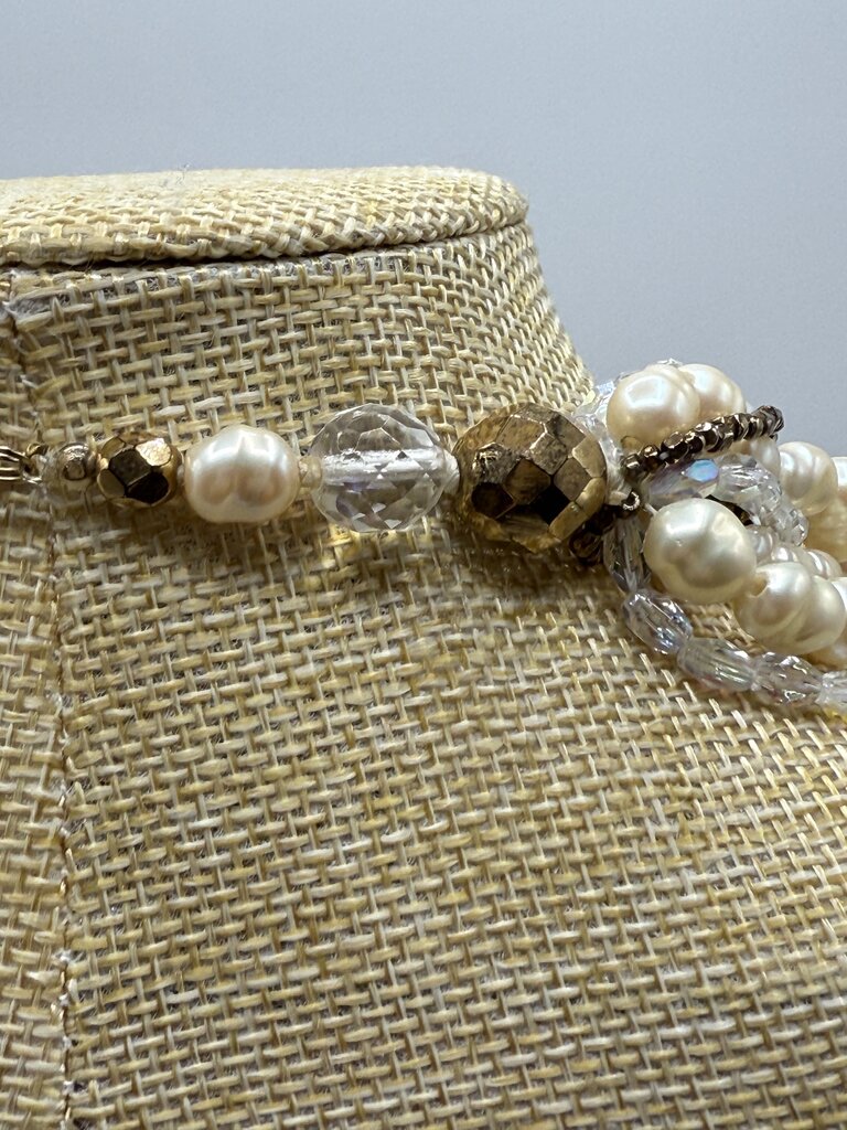 Statement Choker Necklace Seed Pearls Crystals Sea Shell Set /ro