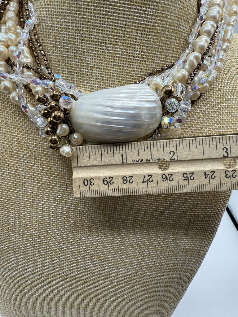Statement Choker Necklace Seed Pearls Crystals Sea Shell Set /ro