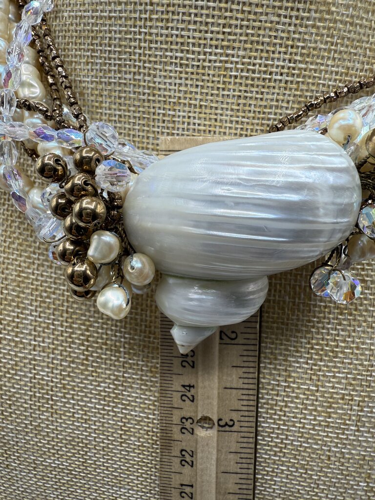 Statement Choker Necklace Seed Pearls Crystals Sea Shell Set /ro