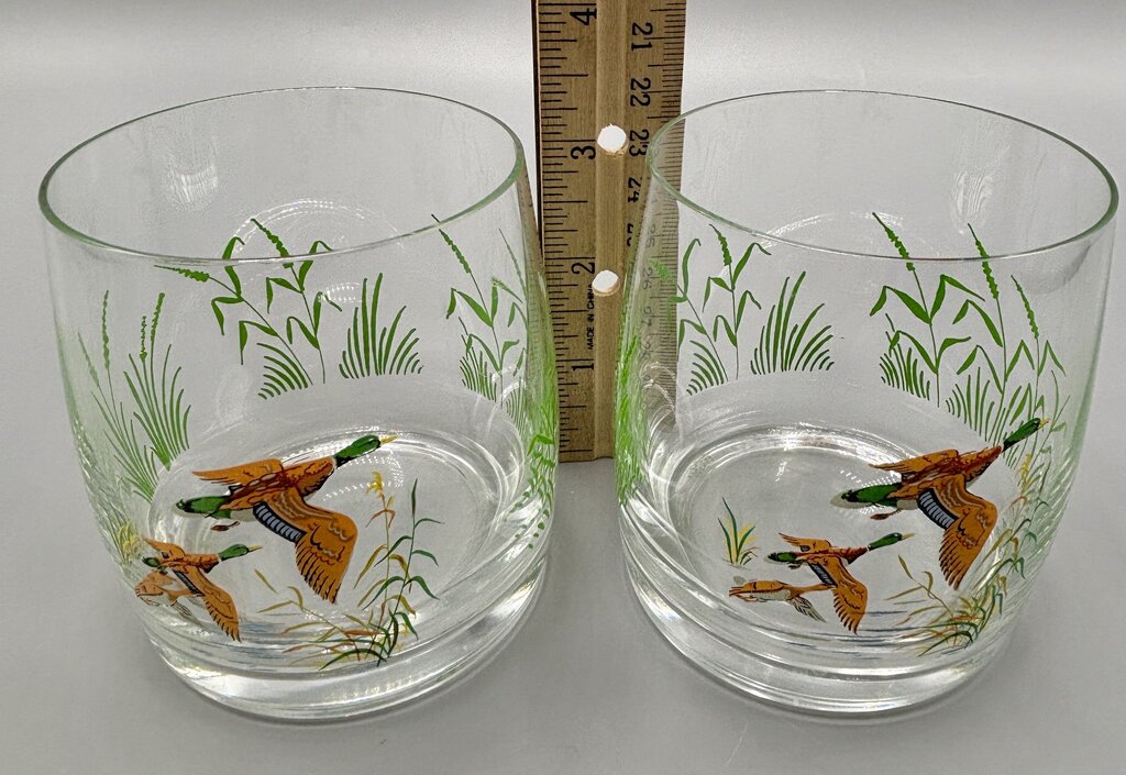 Set of 4 Bohemia Czech Mallard Duck, Marsh, Whiskey Glasses /j