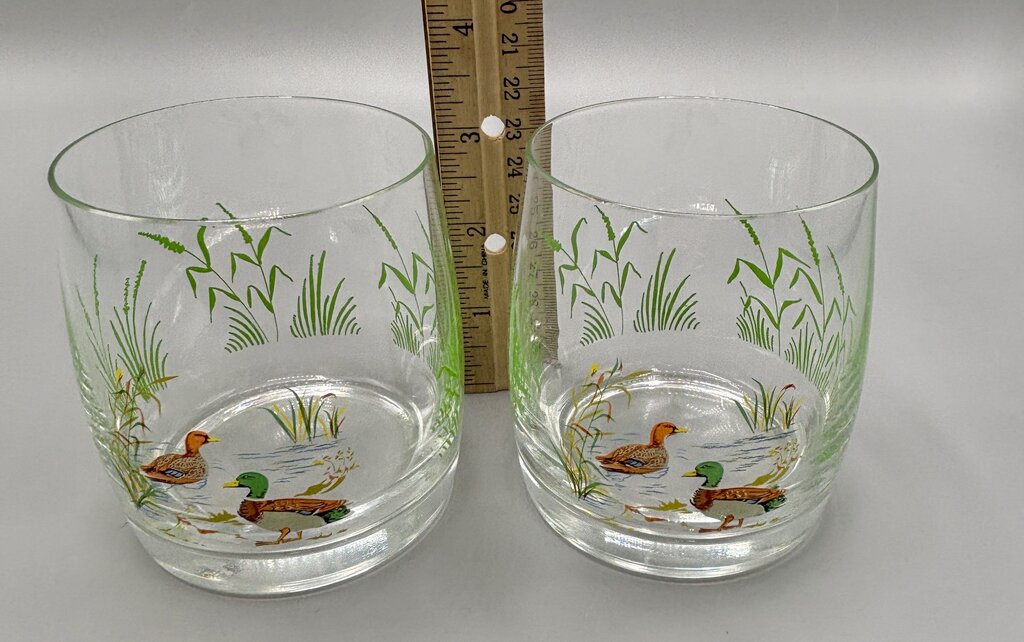 Set of 4 Bohemia Czech Mallard Duck, Marsh, Whiskey Glasses /j