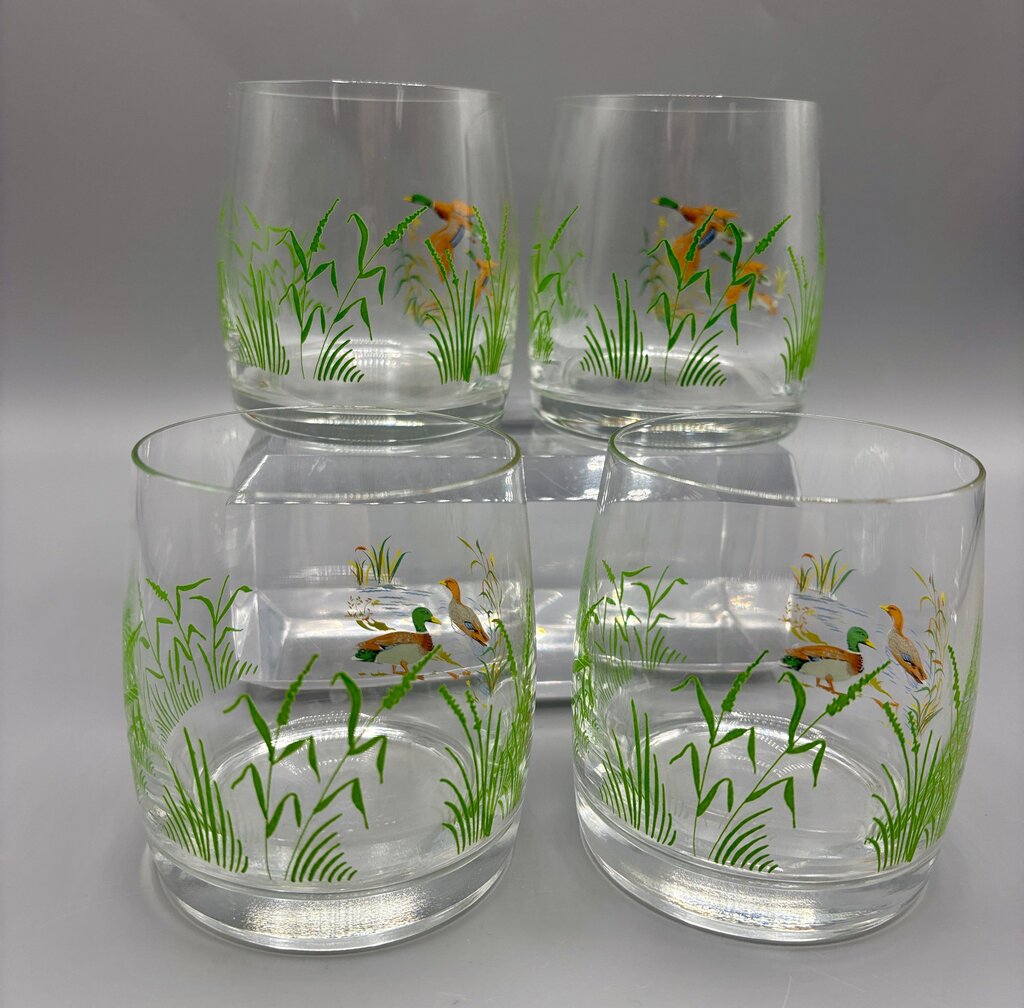 Set of 4 Bohemia Czech Mallard Duck, Marsh, Whiskey Glasses /j