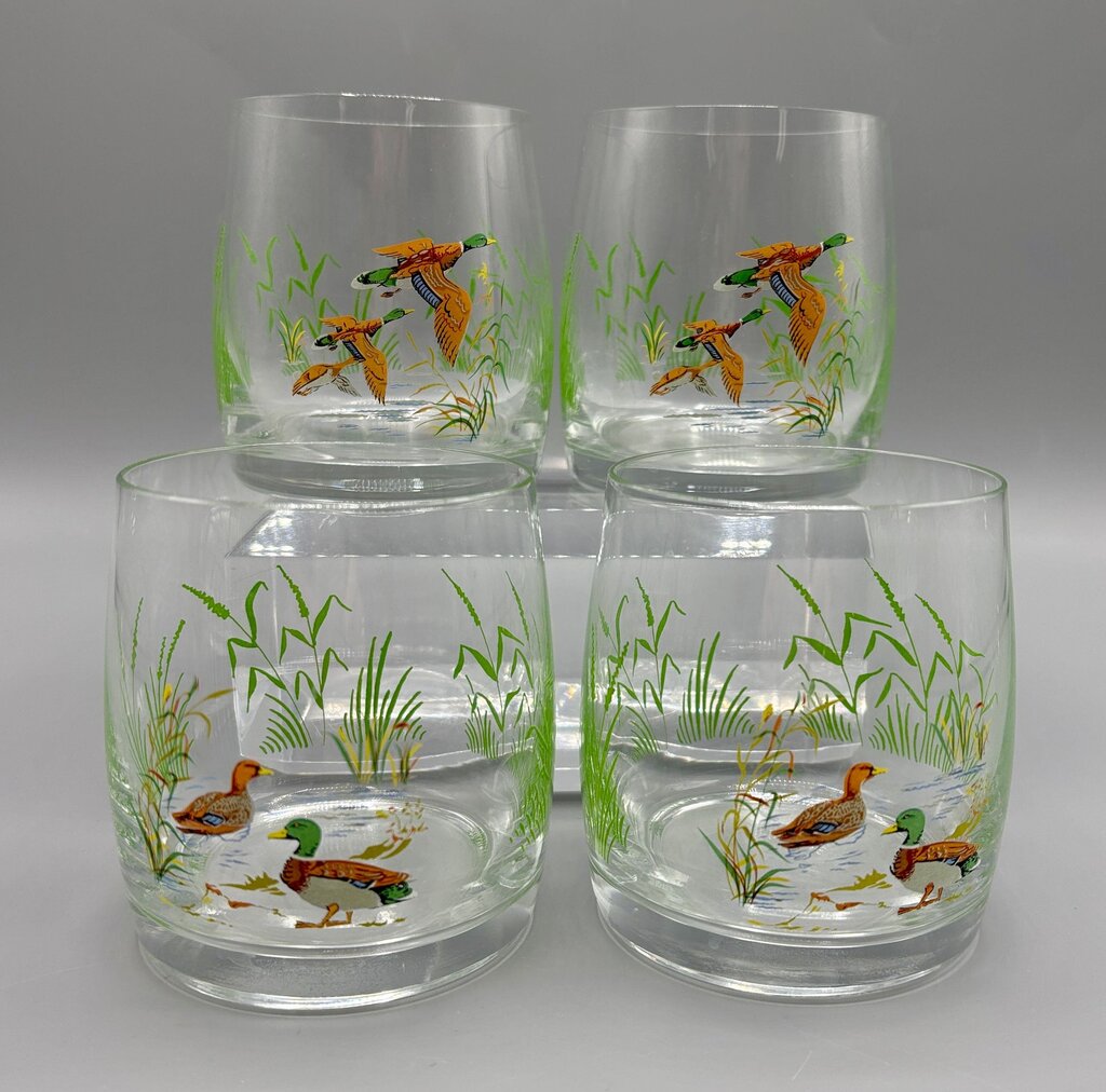 Set of 4 Bohemia Czech Mallard Duck, Marsh, Whiskey Glasses /j