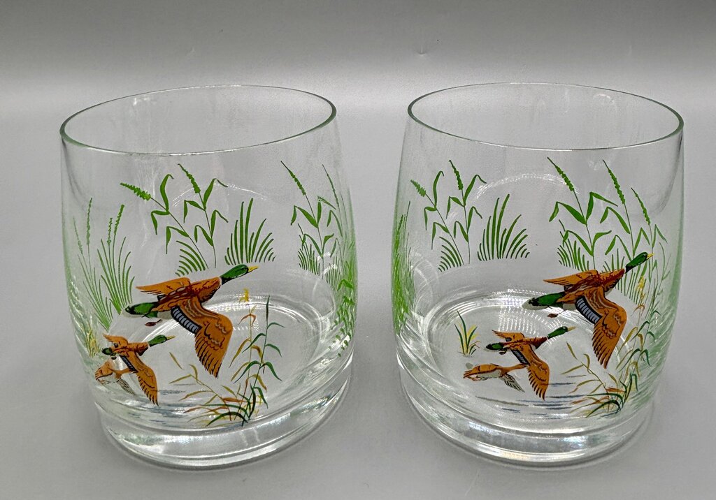 Set of 4 Bohemia Czech Mallard Duck, Marsh, Whiskey Glasses /j