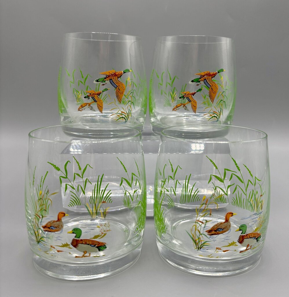 Set of 4 Bohemia Czech Mallard Duck, Marsh, Whiskey Glasses /j