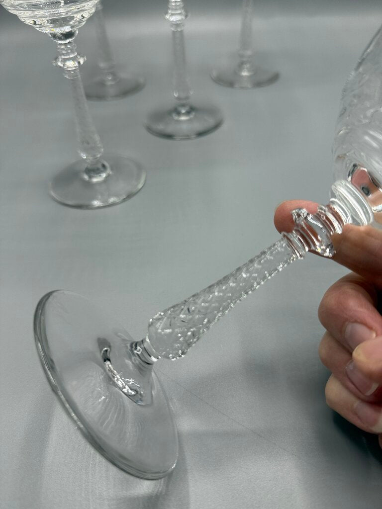 Libbey Rock Sharpe Crystal Etched Floral Champagne Glasses/Tall Sherbet set of 7 /rw