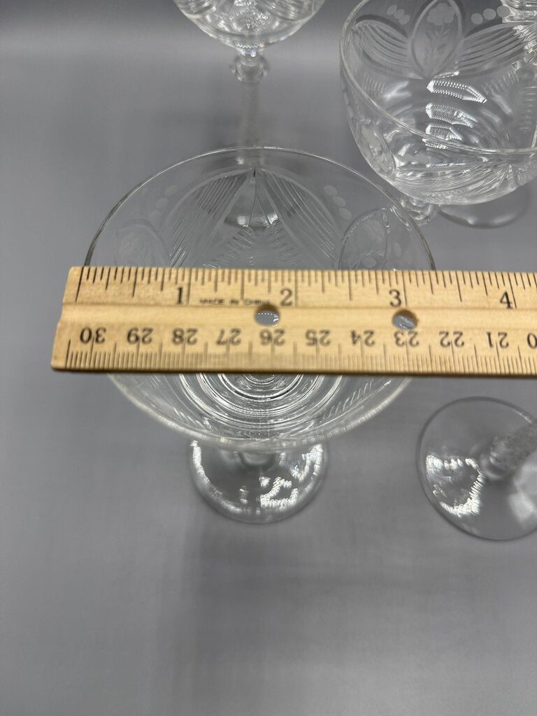 Libbey Rock Sharpe Crystal Etched Floral Champagne Glasses/Tall Sherbet set of 7 /rw