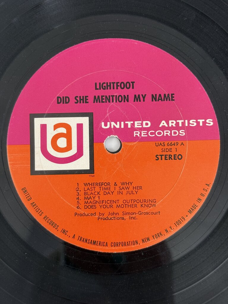 VTG Gordon Lightfoot Vinyl Album LP Did She Mention My Name /ro