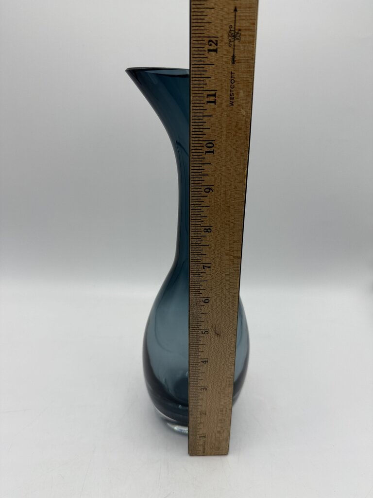 Blown Art Glass Goose Neck Vase Smokey Blue 11.5” /roh