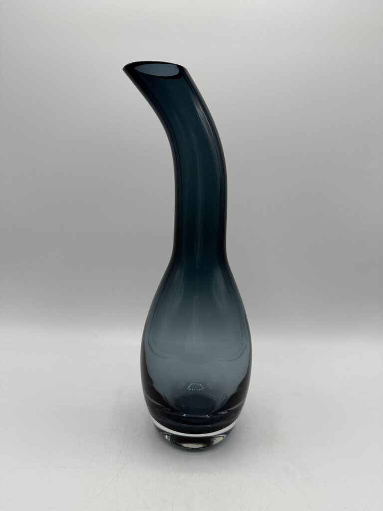 Blown Art Glass Goose Neck Vase Smokey Blue 11.5” /roh