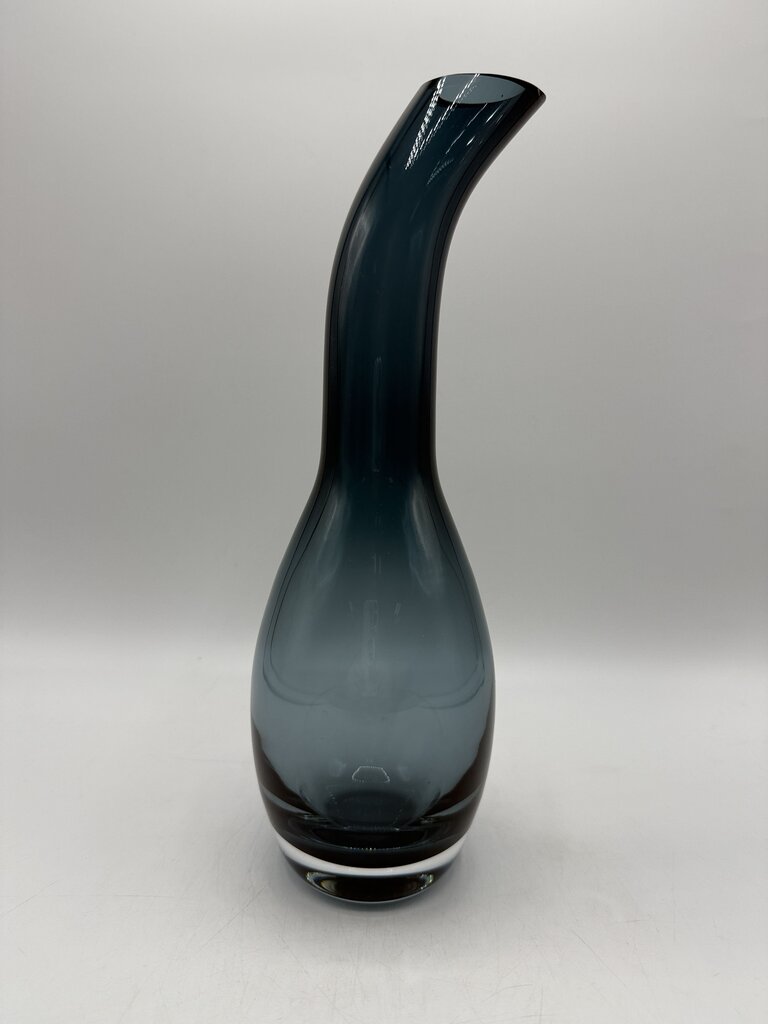 Blown Art Glass Goose Neck Vase Smokey Blue 11.5” /roh
