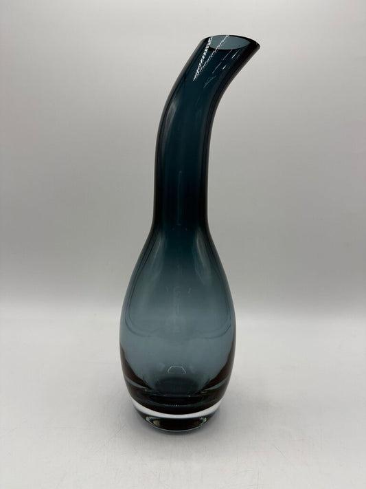Blown Art Glass Goose Neck Vase Smokey Blue 11.5” /roh