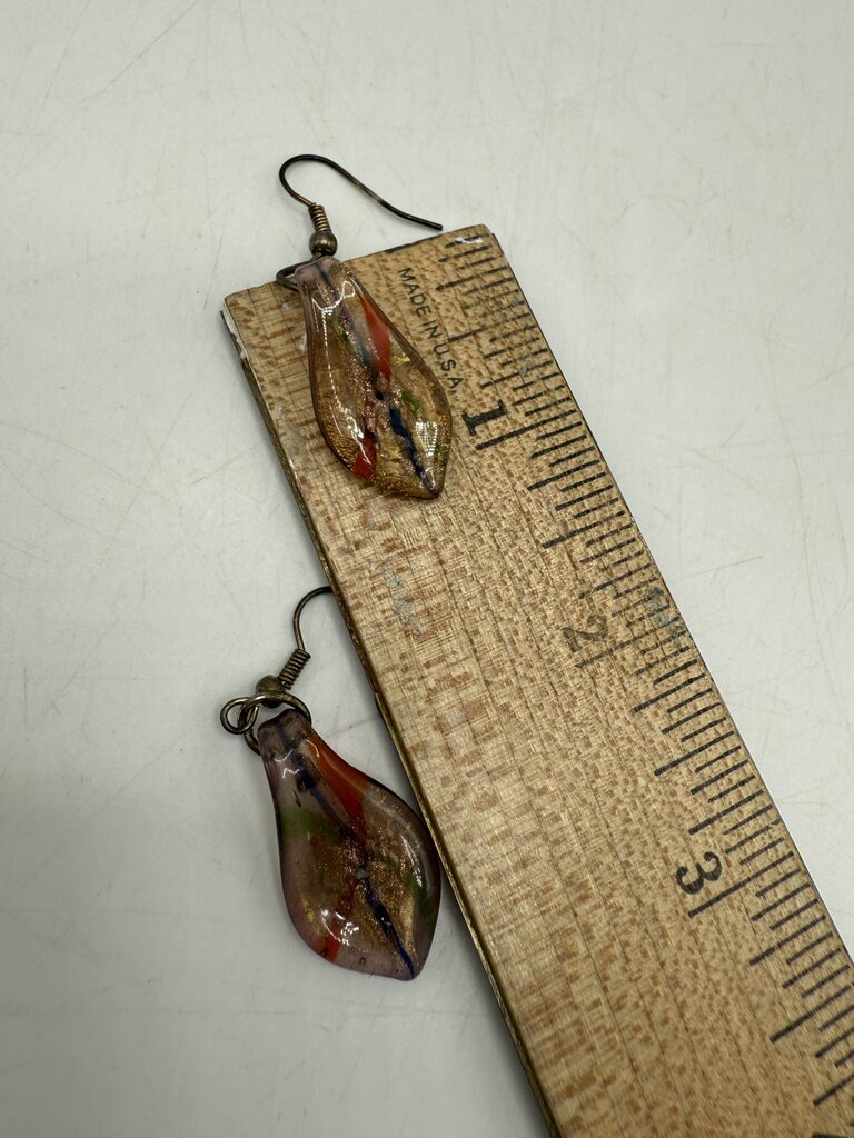 Beaded Necklace Fused Glass Pendant & Pierced Dangle Earrings Brown Tones /ro