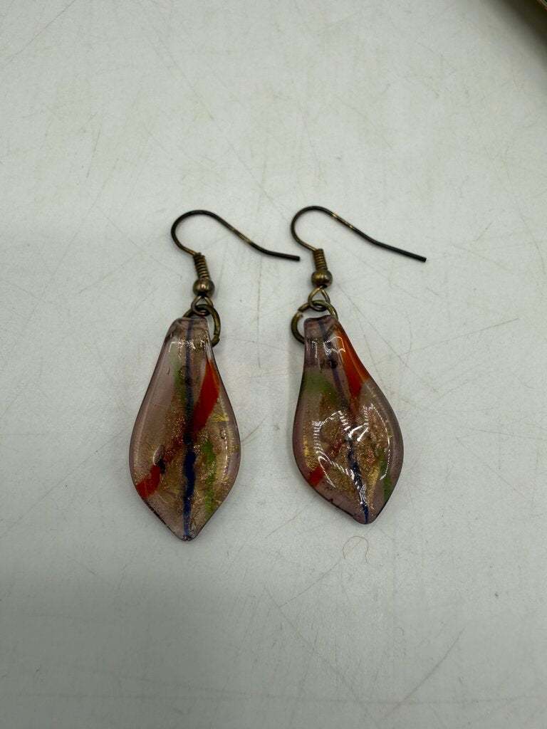 Beaded Necklace Fused Glass Pendant & Pierced Dangle Earrings Brown Tones /ro