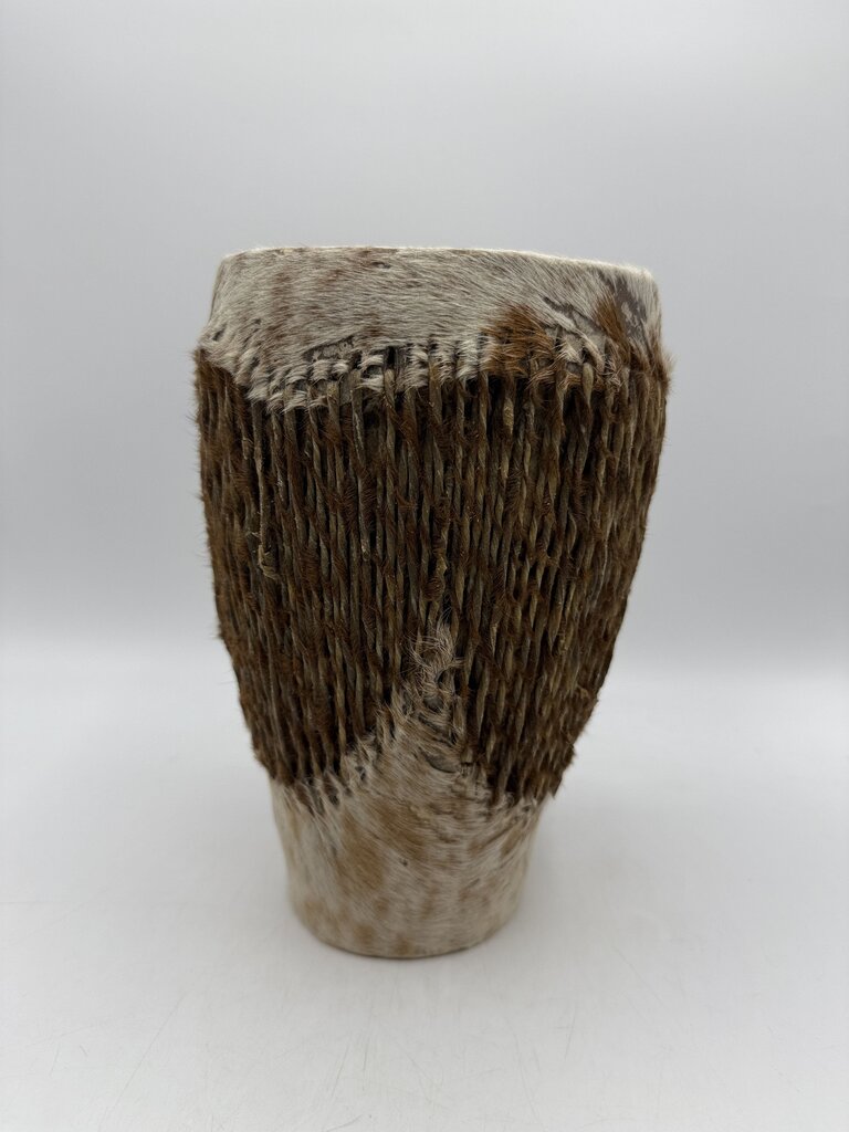 Vintage African Animal Skin Rattle Drum 9” Tall /rw