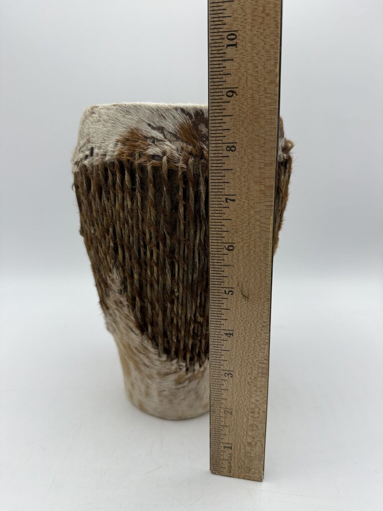 Vintage African Animal Skin Rattle Drum 9” Tall /rw