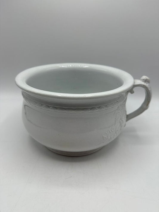 VTG White Ironstone Chamber Pot Grapevine Motif France /ro
