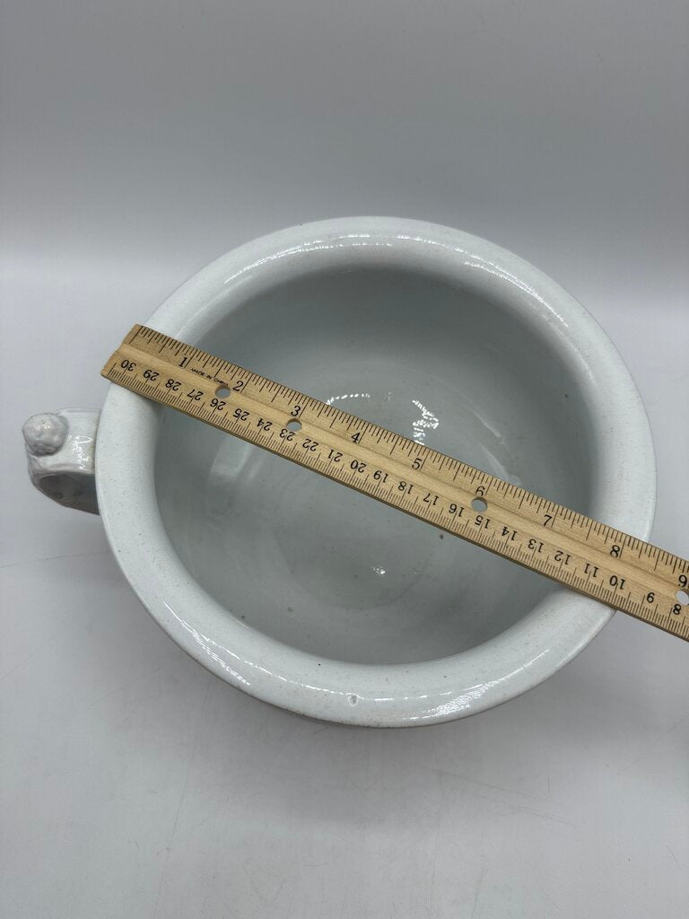 VTG White Ironstone Chamber Pot Grapevine Motif France /ro