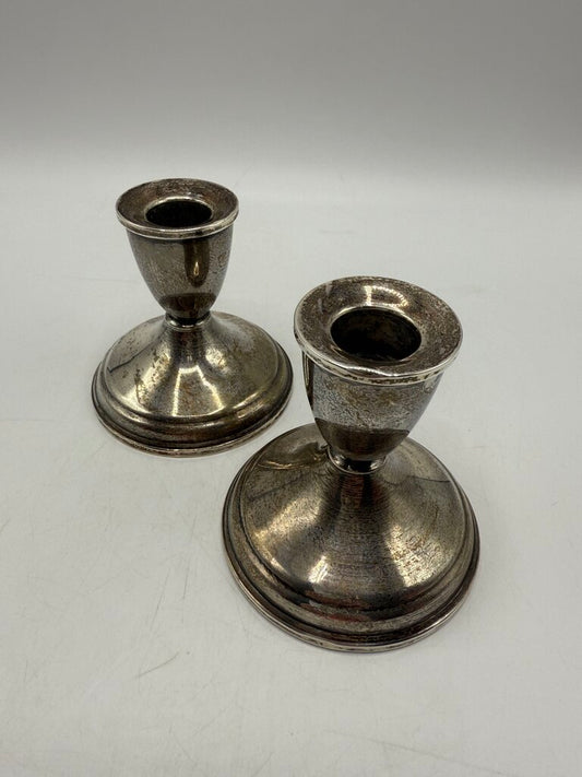 VTG Set of 2 Sterling Silver Candlestick Holders Weighted Base /ro