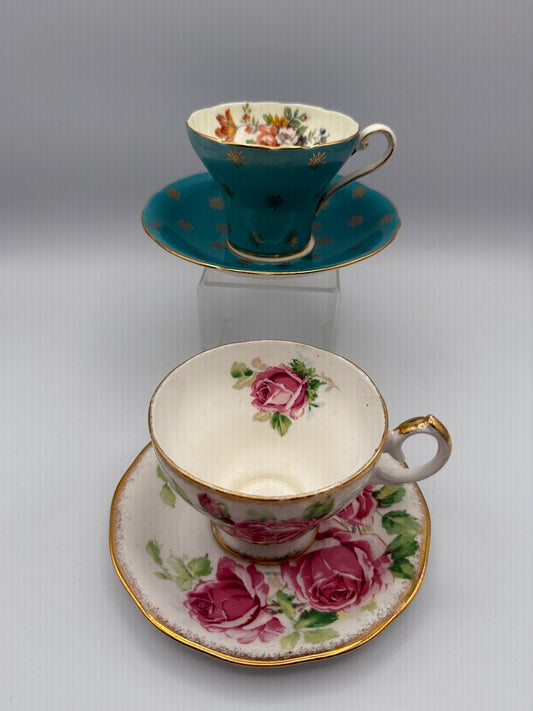 2 Fine Bone China Tea Cup & Saucer Set Made in England /rb
