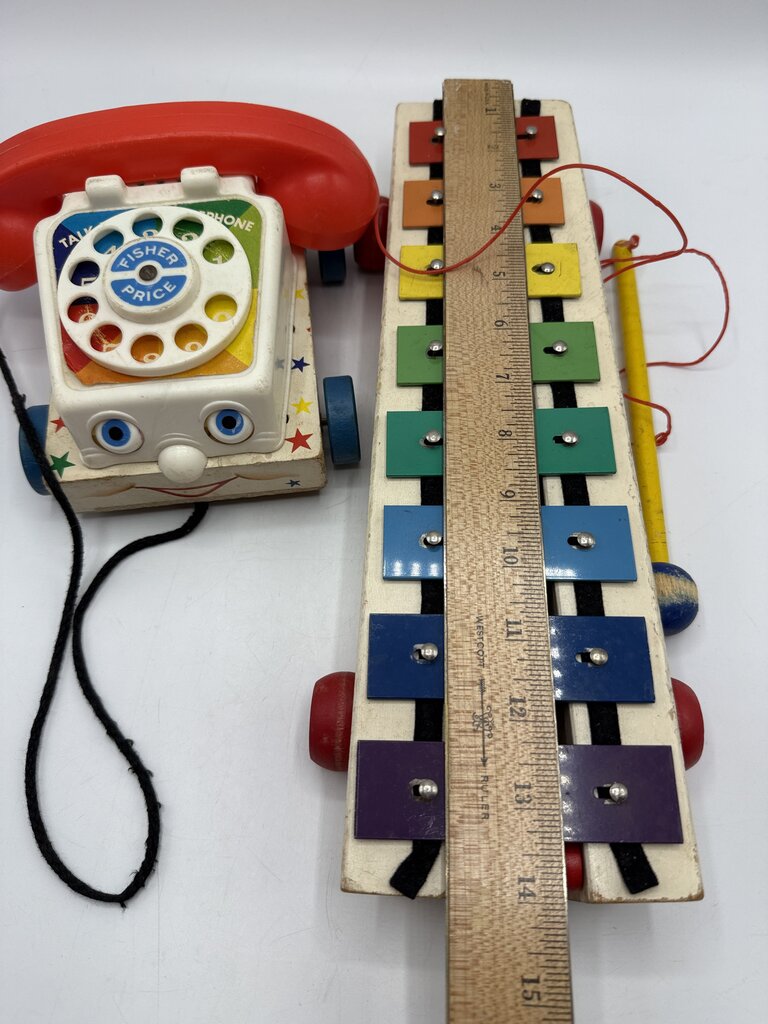VTG 2 Fisher Price Pull Toys Phone Xylophone Working /rb