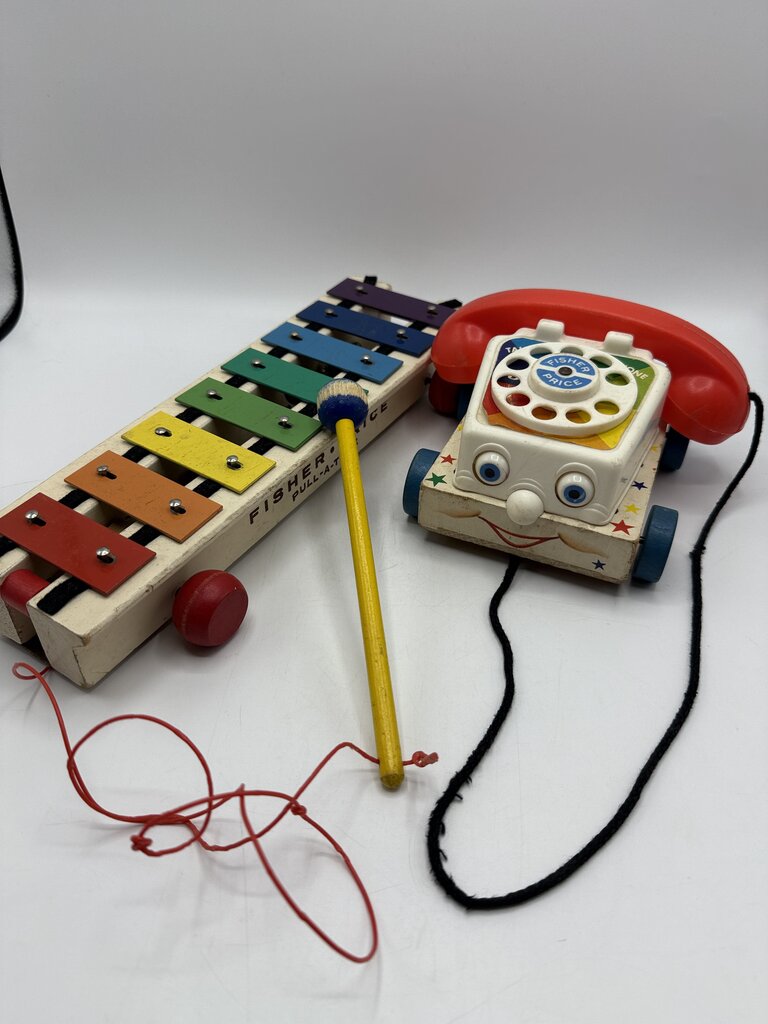 VTG 2 Fisher Price Pull Toys Phone Xylophone Working /rb