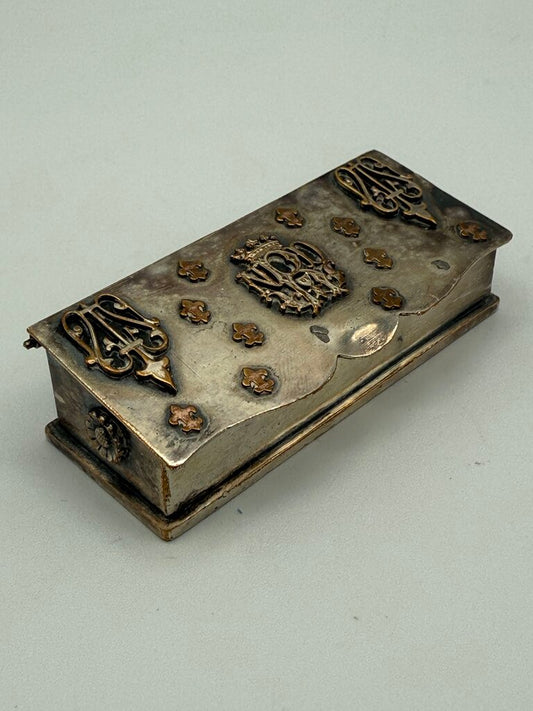 VTG Silver Plate Postage Stamp Box w/ND Crest /ro