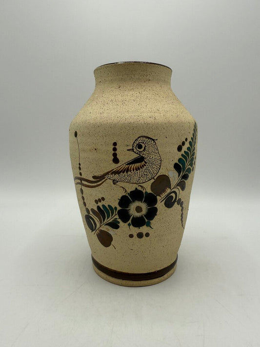 Tonala Mexico Pottery Vase Bird/Floral 8” tall /ro