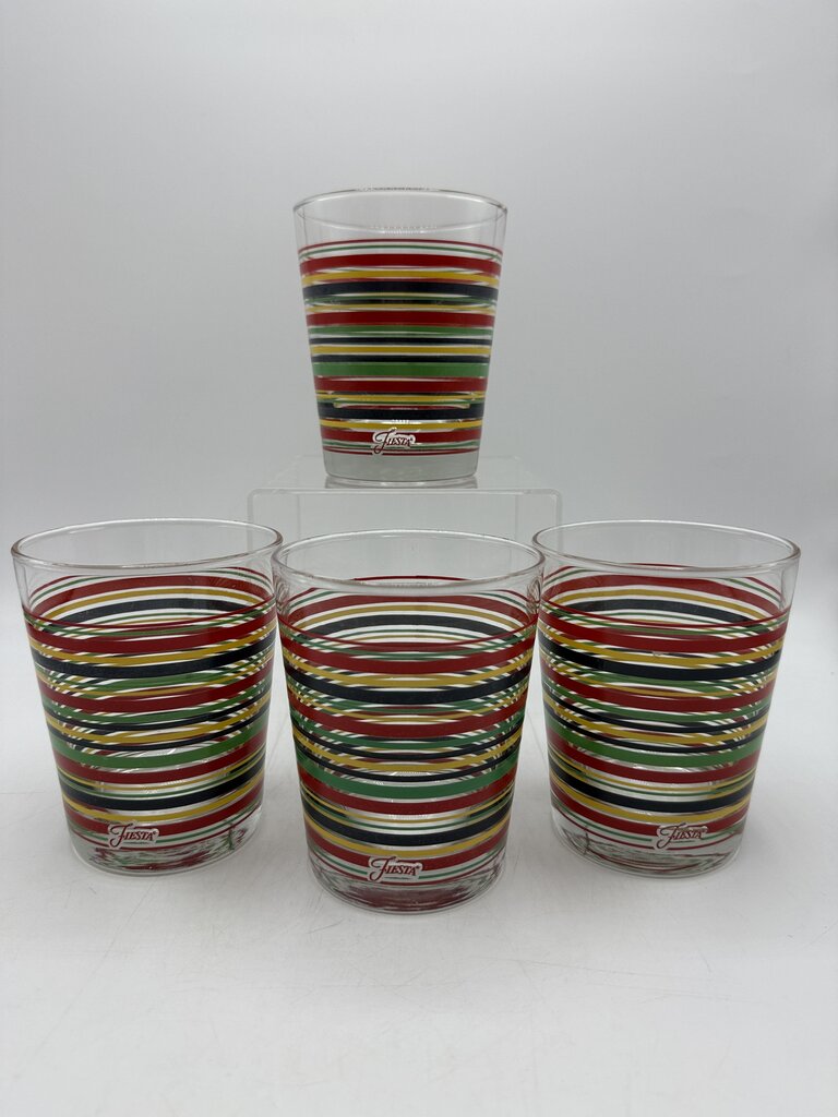 Fiesta Ware 10 Oz. Double Rock Glass Striped set of 4 /rw