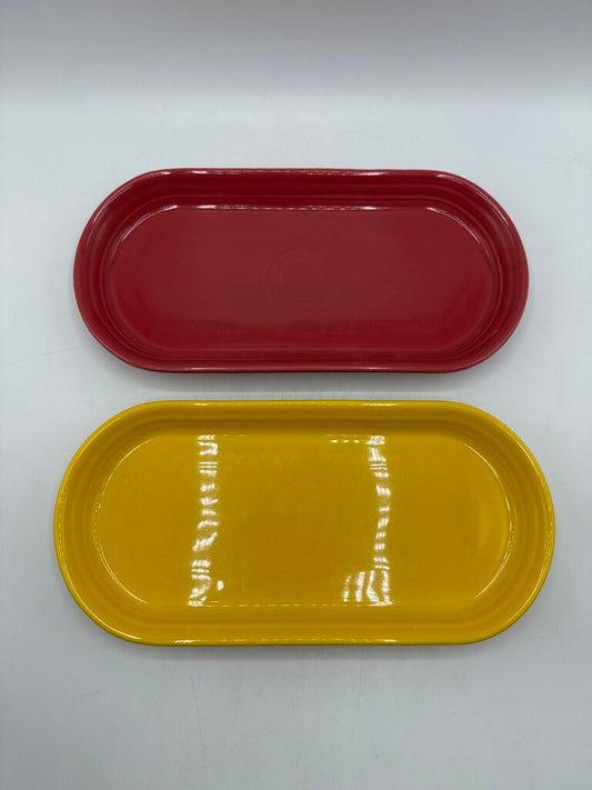 2 Fiesta Bread Platter/Serving Tray 12” Yellow & Red /rc