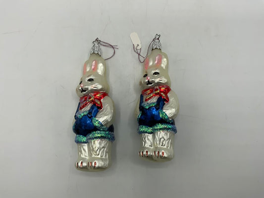 Old World Christmas Ornament Set of 2 White Rabbits /rw