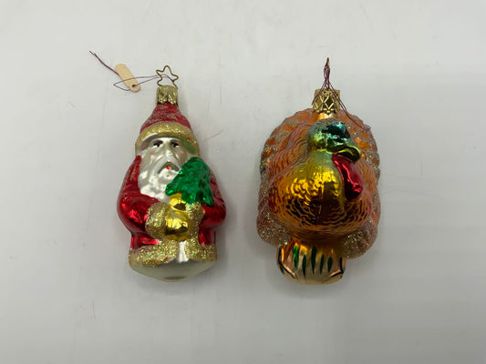 Old World Christmas Ornaments Thanksgiving Turkey & Santa /rw