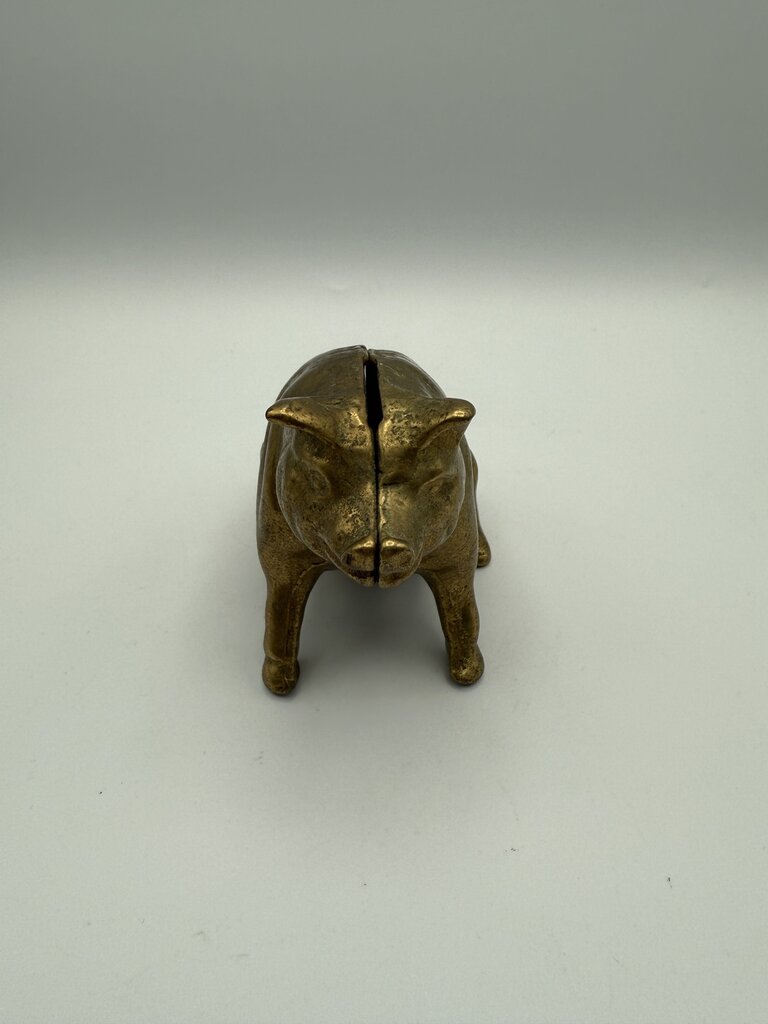 VTG Valleau Brass Sitting Pig Piggy Coin Bank Stamped V /ro