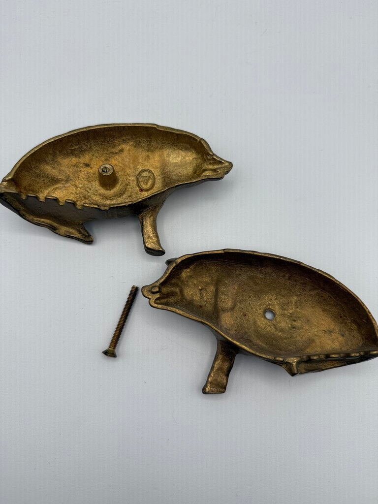 VTG Valleau Brass Sitting Pig Piggy Coin Bank Stamped V /ro