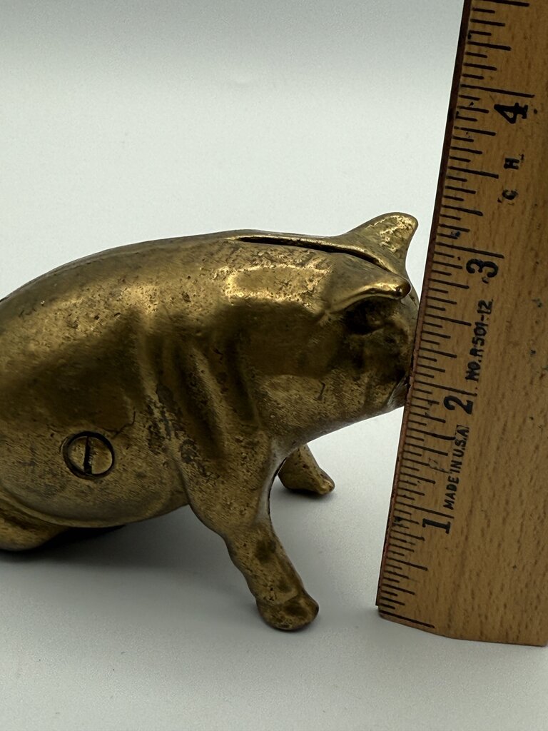 VTG Valleau Brass Sitting Pig Piggy Coin Bank Stamped V /ro
