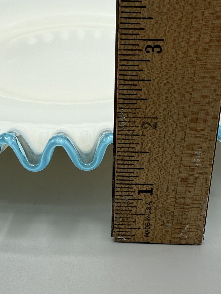 VTG Fenton Aqua Crest Milk Glass Ruffled Edge Platter Cake Plate /rb