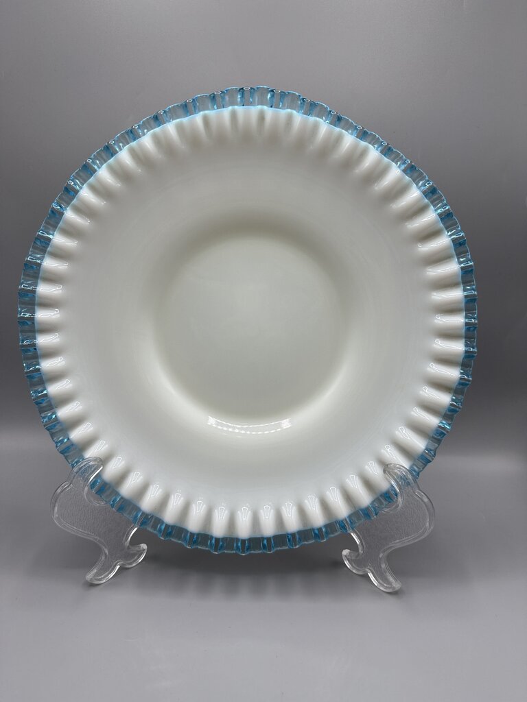 VTG Fenton Aqua Crest Milk Glass Ruffled Edge Platter Cake Plate /rb