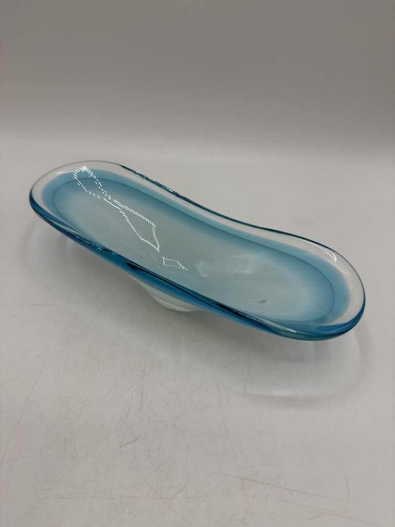 Vintage Murano Art Glass Dish Trinket Tray Blue /ro