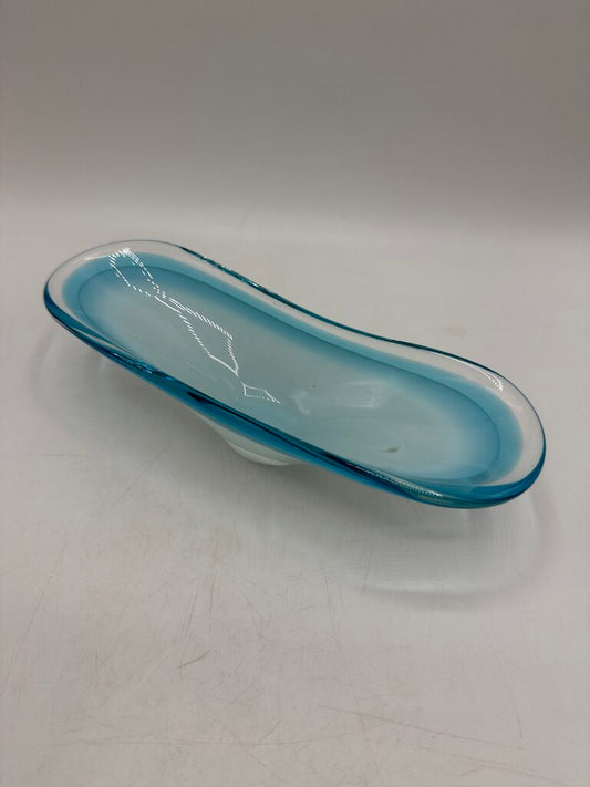Vintage Murano Art Glass Dish Trinket Tray Blue /ro