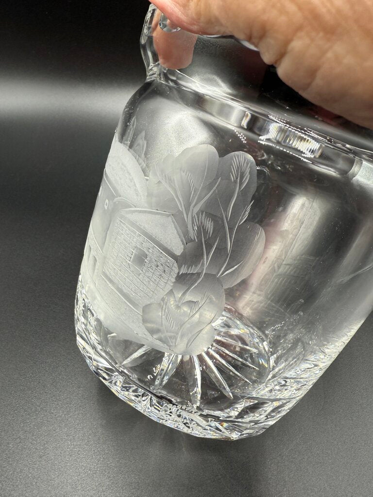 Rogaska Crystal Biscuit Barrel Etched Cetinje Monastery EUC /roh