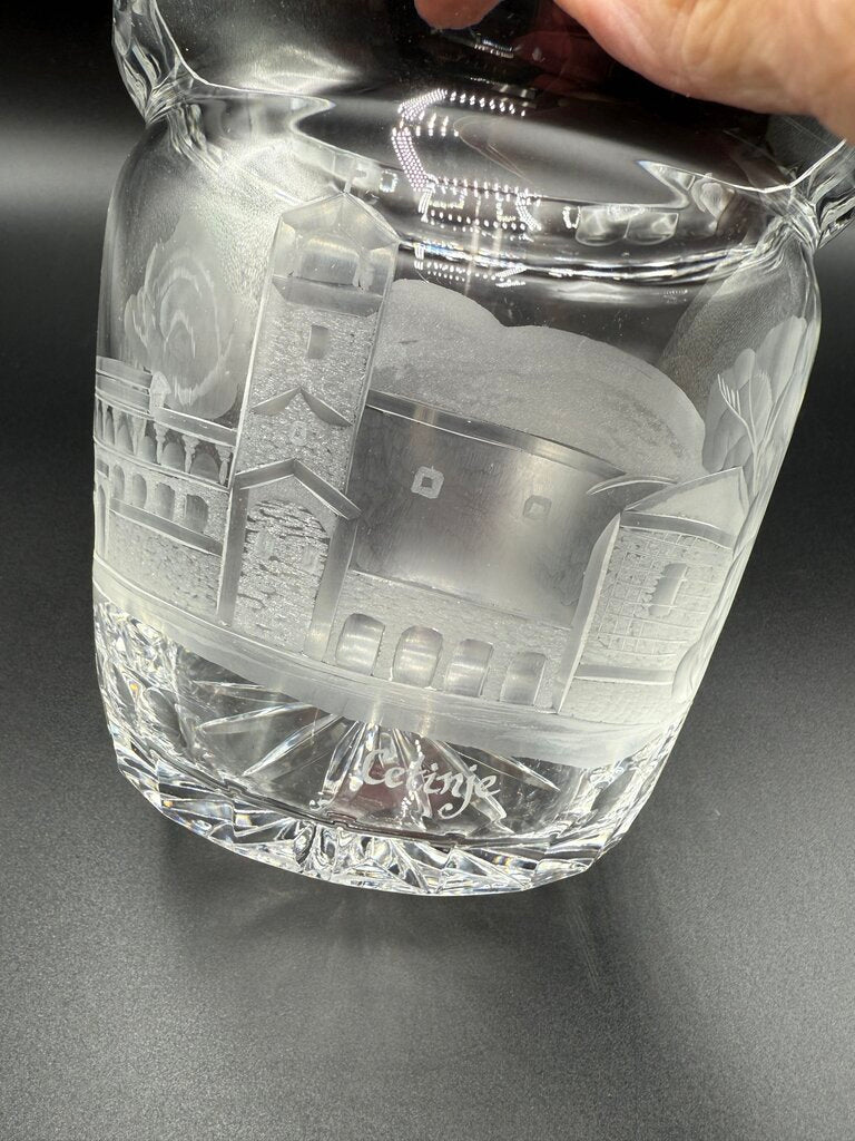 Rogaska Crystal Biscuit Barrel Etched Cetinje Monastery EUC /roh