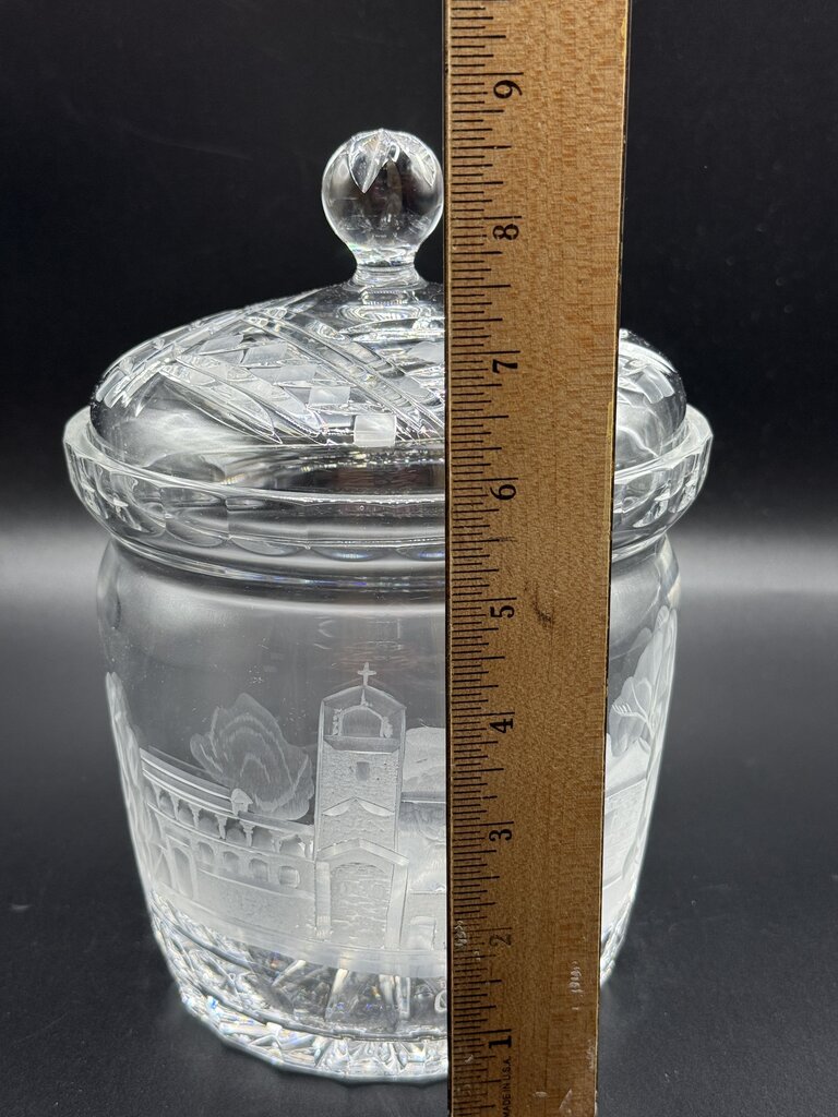 Rogaska Crystal Biscuit Barrel Etched Cetinje Monastery EUC /roh