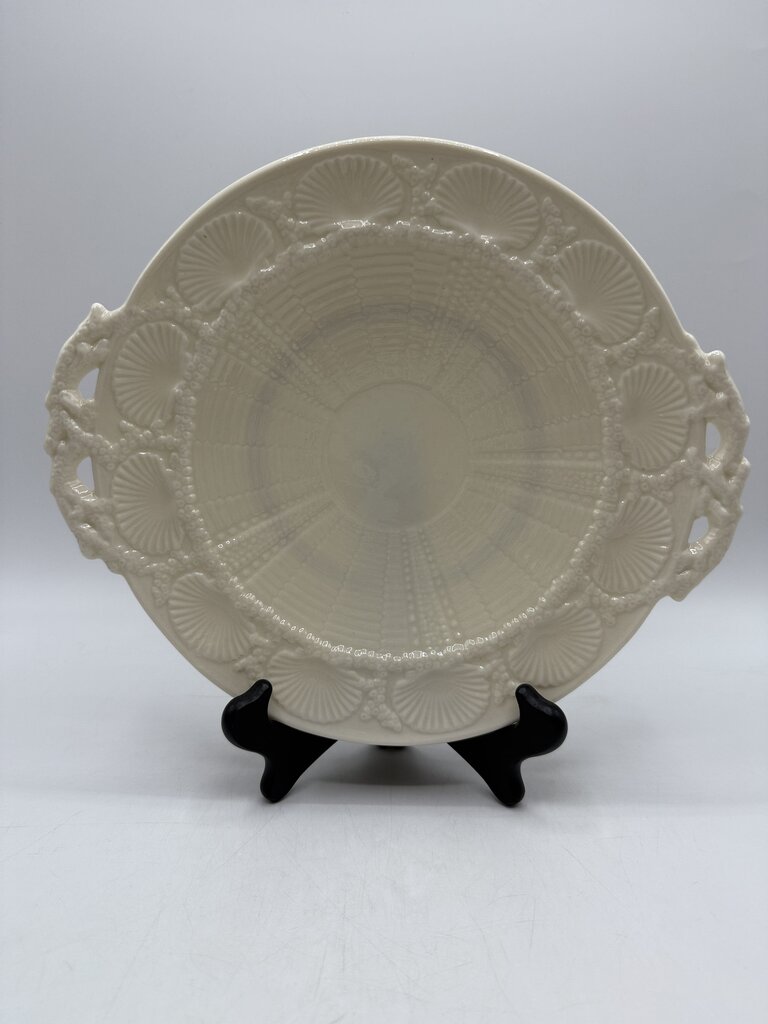 Belleek Ireland Shell Pattern Double Handle Serving Plate Green Mark /ro