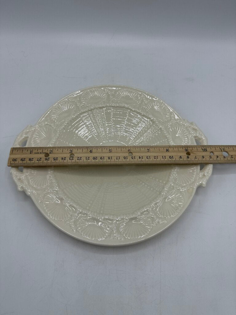 Belleek Ireland Shell Pattern Double Handle Serving Plate Green Mark /ro