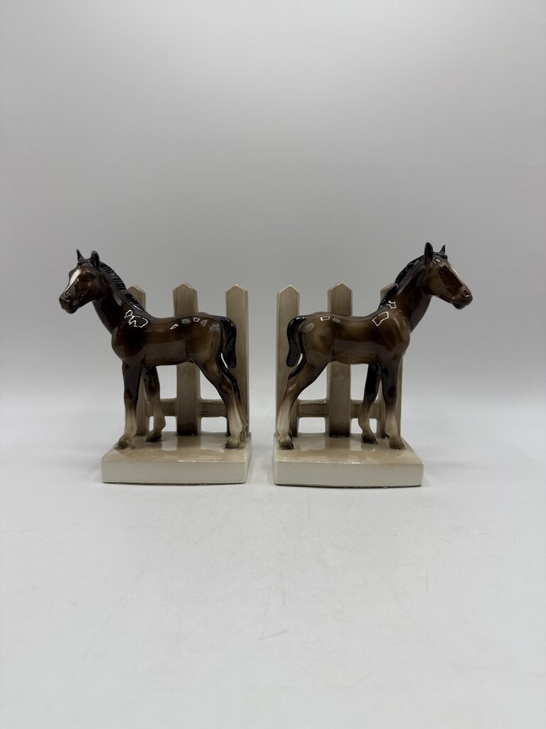 VTG Ceramic Horse Book Ends Mother & Foal /rw